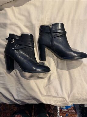 Ivanka Trump Black Leather Ankle Booties with Buckle Strap